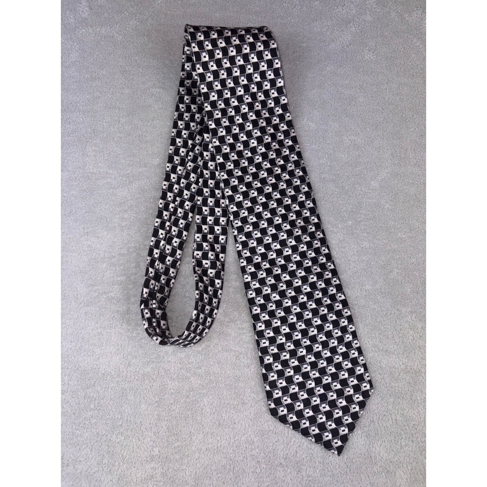 Rudee Ricco‎ Mens Necktie Silk Black White Geometric Italian Design
